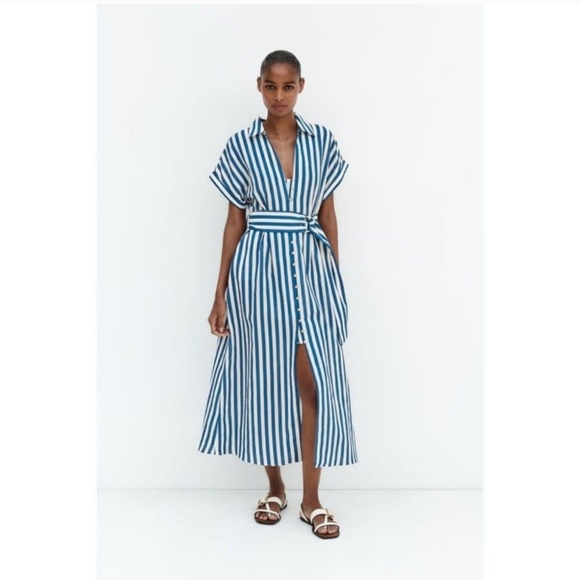 ZARA LINEN STRIPED MAXI DRESS - Picture 5 of 10